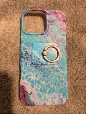 Turquoise Marble Pattern Phone Case with Ring Holder